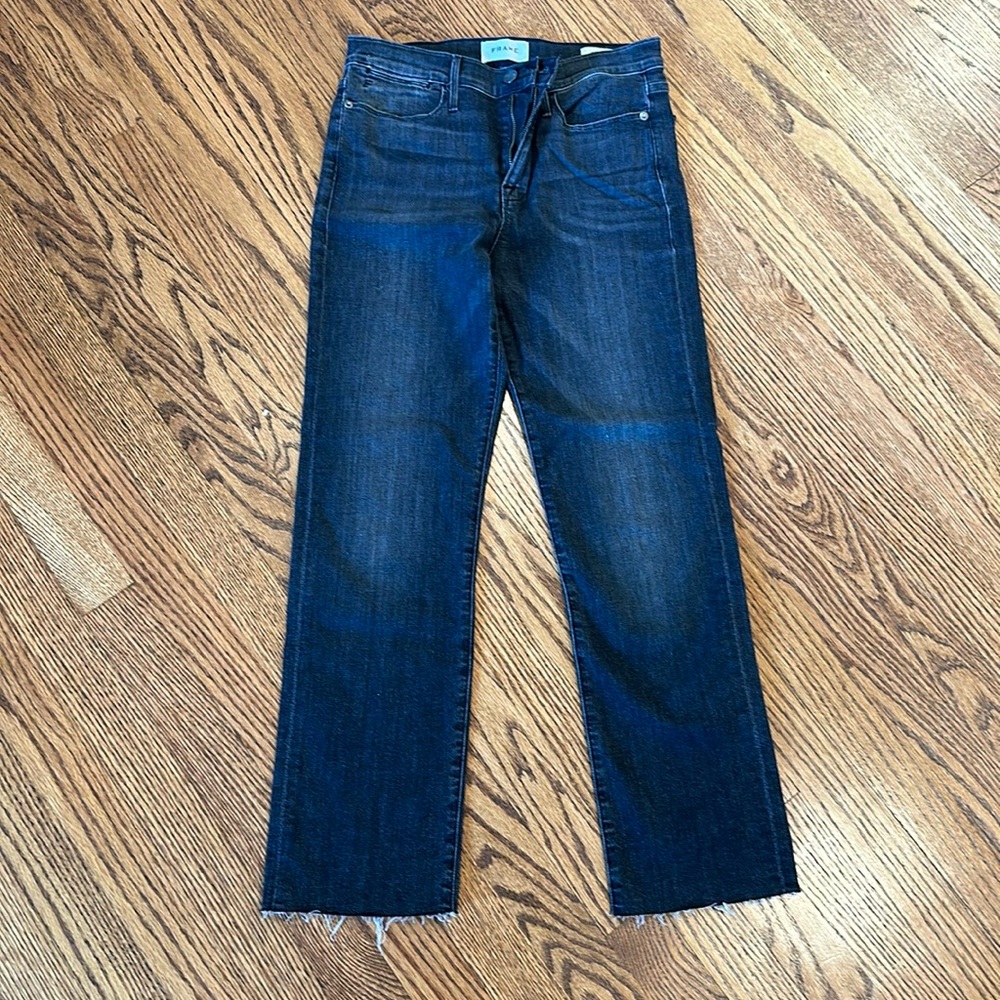 FRAME denim ‘Le High Straight’ charcoal with raw hem size 29